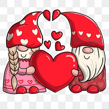 two gnomes holding a heart with hearts in their hands, cartoon character png