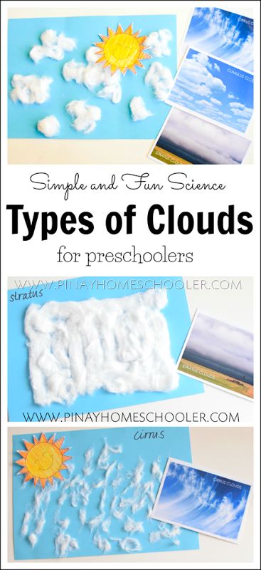 clouds made out of foam and paper with the words types of clouds for preschoolers