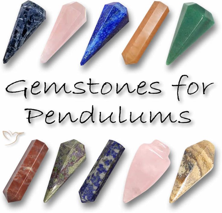 the words gemstones for pendulums surrounded by different types of crystals