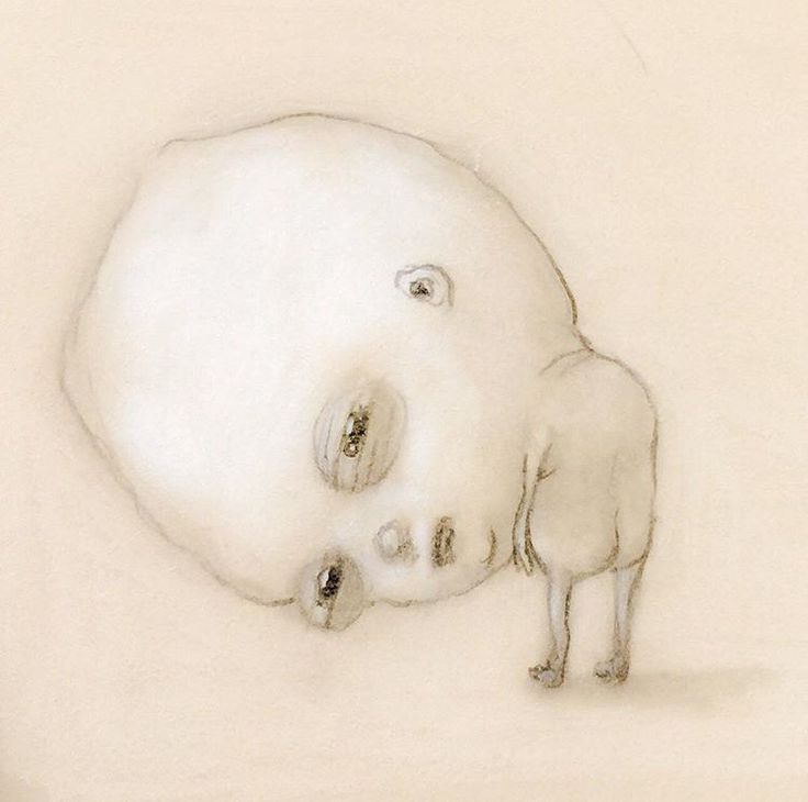 a drawing of a person with their head in the ground next to a white object