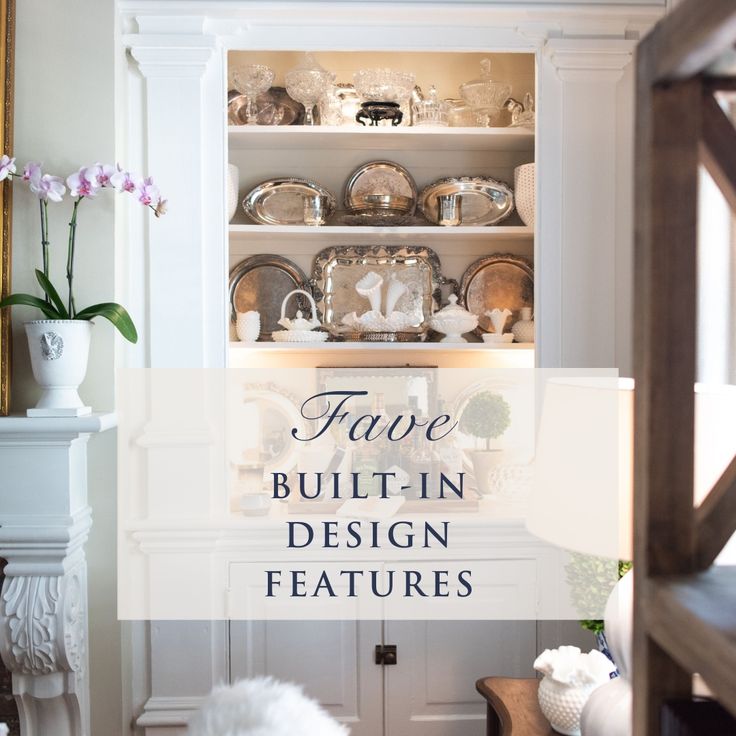 a white china cabinet with the words favo built - in design features