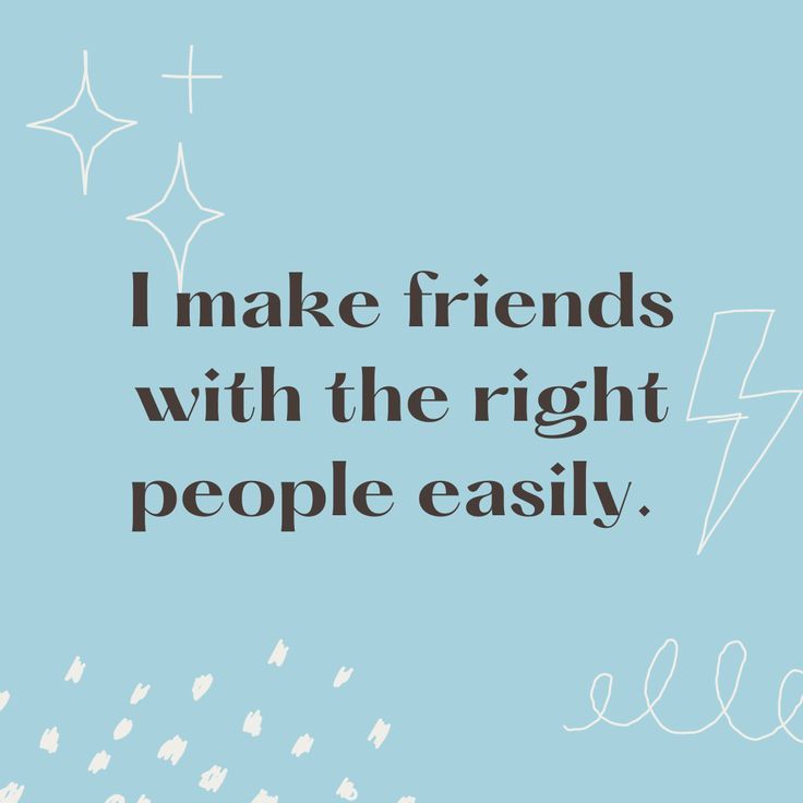 A blue background with the text overlay, "I make friends with the right people easily." Quote Happiness, Self Growth Quotes, Create Your Dream Life, Quotes Dream, Affirmation Board, Quotes Affirmations, Self Growth, Vision Board Affirmations, Growth Quotes