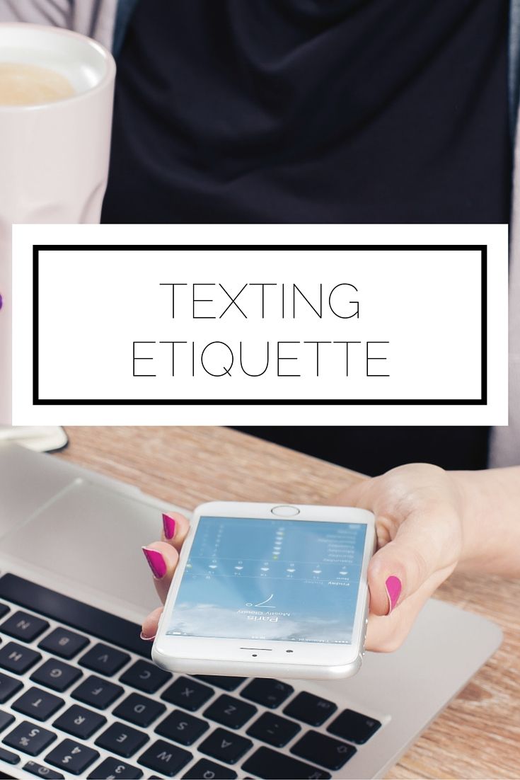 a woman using her cell phone while sitting in front of a laptop computer with the text texting etiquette