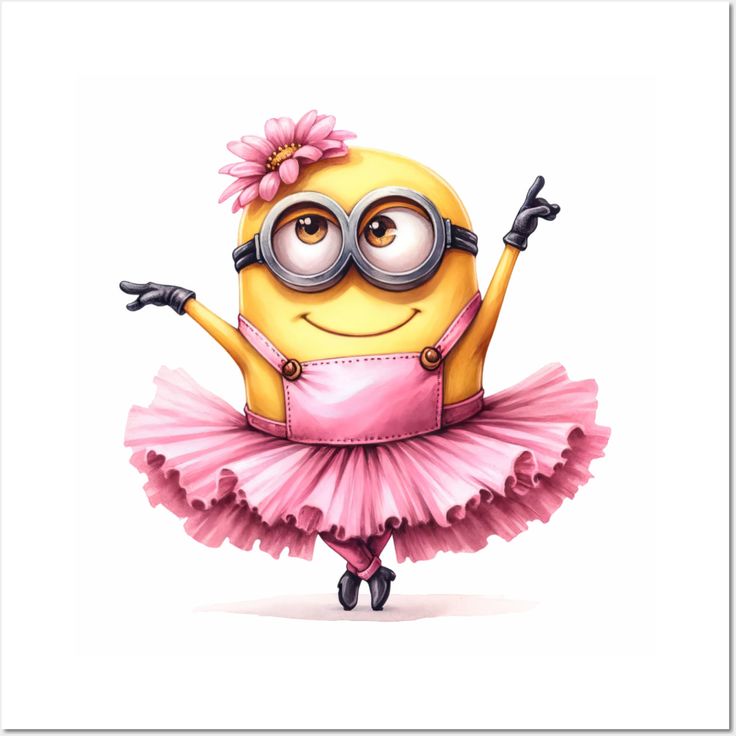 a cute little yellow and pink minion in a tutu skirt with goggles