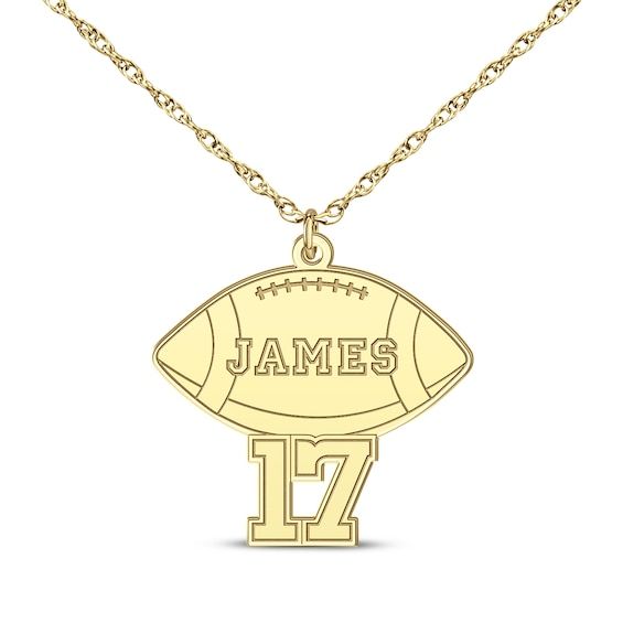 Show your athlete how proud you are of their game with this personalized necklace. 14K Yellow Gold Personalize with the name and number of your choosing 22-inch rope chain with lobster clasp Personalized Team-colored Sports Jewelry, Customizable Team Spirit Sports Jewelry, Customizable Sports Team Color Jewelry For Events, Customizable Team Spirit Jewelry For Game Day, Football Names, Number Necklace, Accessories Jewelry Necklace, My Wish List, T B