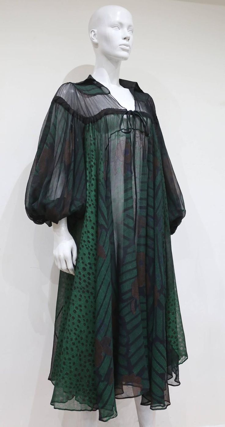 Ossie Clark extraordinary chiffon dress with Celia Birtwell print, c. 1968 - 69 7 Biba Fashion, Celia Birtwell, Green Chiffon Dress, Ossie Clark, English Fashion, Chiffon Cocktail Dress, Chiffon Dresses, 70s Fashion, Fashion History