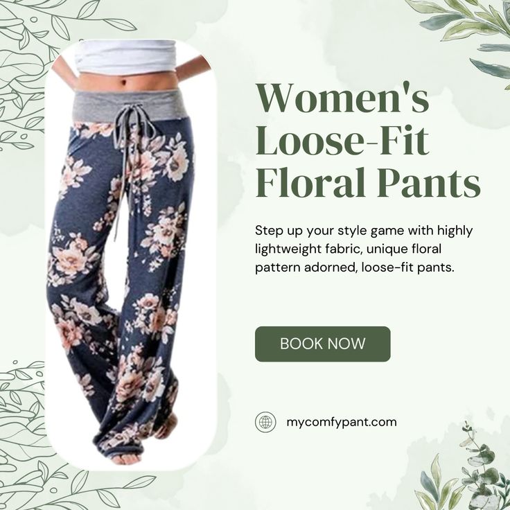 Step into comfort and style with our Women's Loose Fit Floral Pants from My Comfy Pant! 🌸👖 Elevate your everyday look with these flowy and fashionable pants featuring a beautiful floral print. Perfect for effortless and trendy casual wear. #MyComfyPant #FloralPants #ShopNow #EverydayElegance #ElevateYourStyle #ComfortAndChic #FashionEssentials #TrendyCasual #EffortlessStyle #FashionGoals Cotton Wide-leg Pants With Floral Print, Wide Leg Floral Cotton Pants, Summer Floral Print Cotton Wide Leg Pants, Cotton Bottoms With Floral Print For Loungewear, Non-stretch Floral Print Wide-leg Pants, Casual Non-stretch Floral Print Wide Leg Pants, Casual Floral Print Wide Leg Pants, Casual Floral Print Wide Leg Pants For Spring, Floral Print Non-stretch Wide-leg Pants