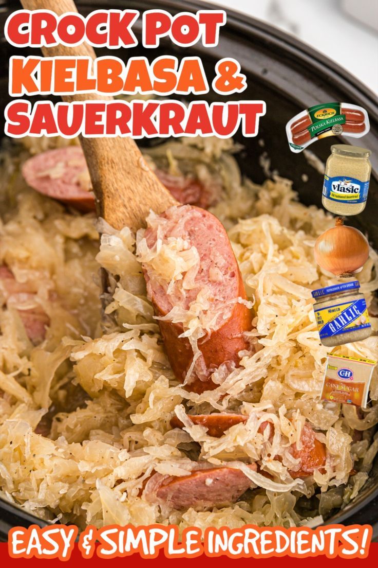 an advertisement for crock pot kielbasa and sauerkraut