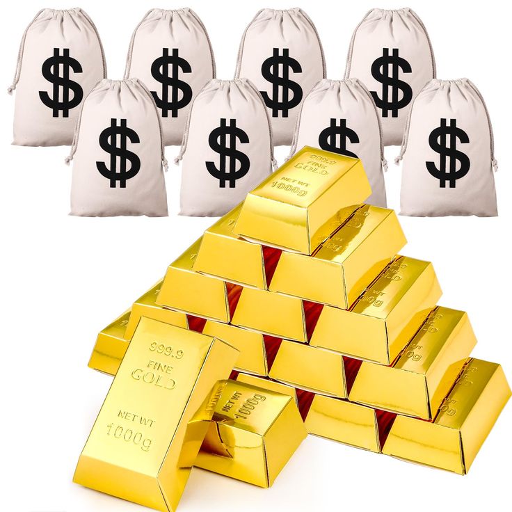 a pile of gold bars sitting next to each other in front of drawsacks