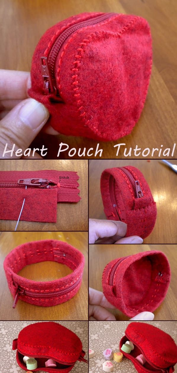 instructions to make a heart pouch with zippers