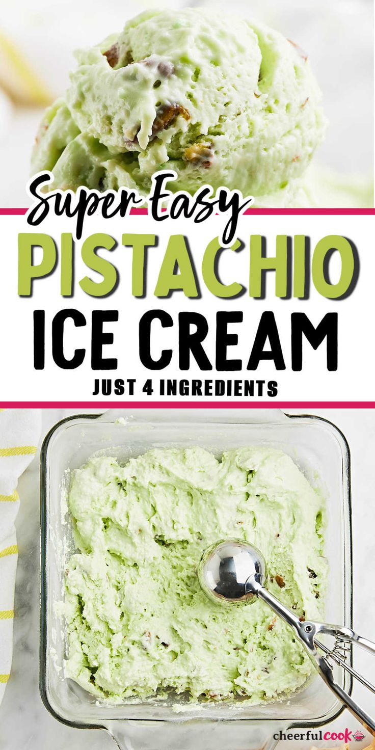 Collage of two closeup images of homemade Pistachio Ice Cream. Homemade Pistachio Ice Cream, Avocado Pistachio, Pistachio Recipes Desserts, Pistachio Dessert Pudding, Homemade Ice Cream Recipes Machine, Moms Recipes, Ice Cream Recipes Machine, Pistachio Dessert, Easy Ice Cream Recipe