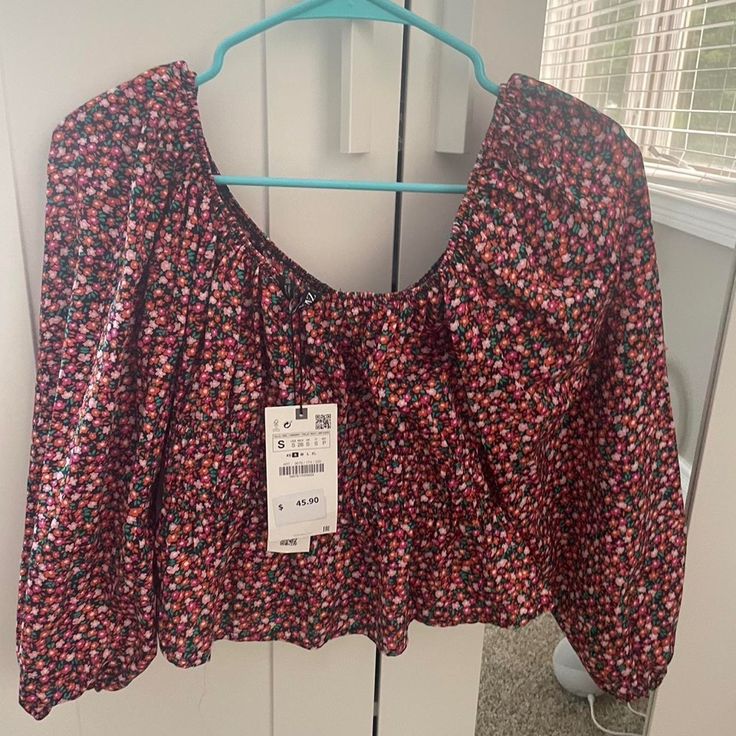 Brand New Zara Blouse (Originally $49.50) Please Send Any Offers!! Zara Long Sleeve Crop Top For Spring, Multicolor Crop Top Blouse For Spring, Zara Floral Print Cotton Blouse, Chic Floral Print Crop Top For Fall, Floral Print Crop Top For Fall, Zara Cotton Blouse With Floral Print, Trendy Zara Blouse For Spring, Multicolor Cropped Blouse For Spring, Zara Cotton Floral Print Tops