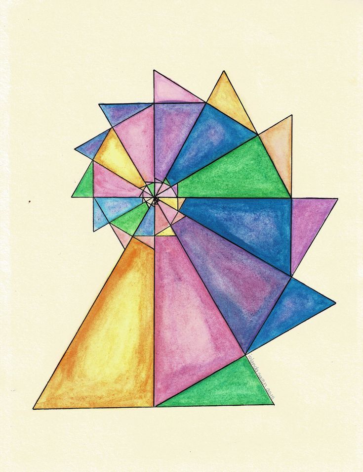 a drawing of a multicolored geometrical object with one point at the center