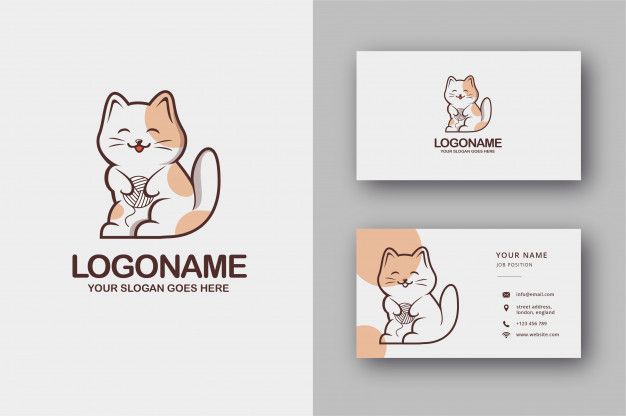 a cat logo and business card design with the image of a cat sitting on its hind legs