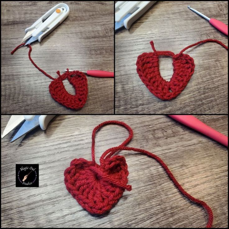 the crocheted heart is being worked on