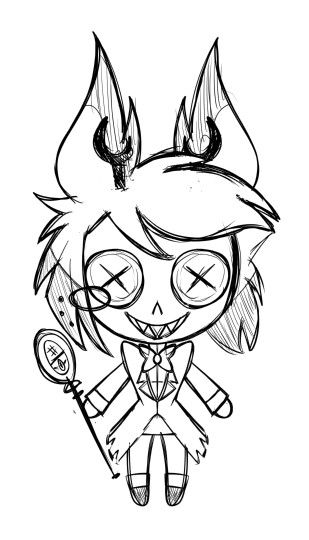 a drawing of a girl with horns on her head and an eye patch in her hair