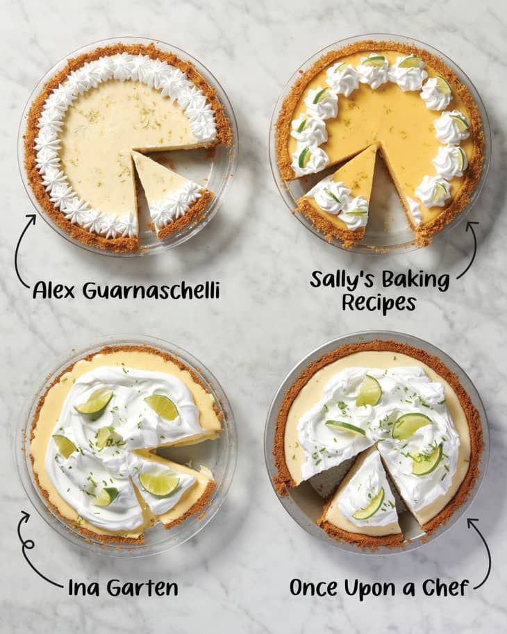 four pies with different toppings on them