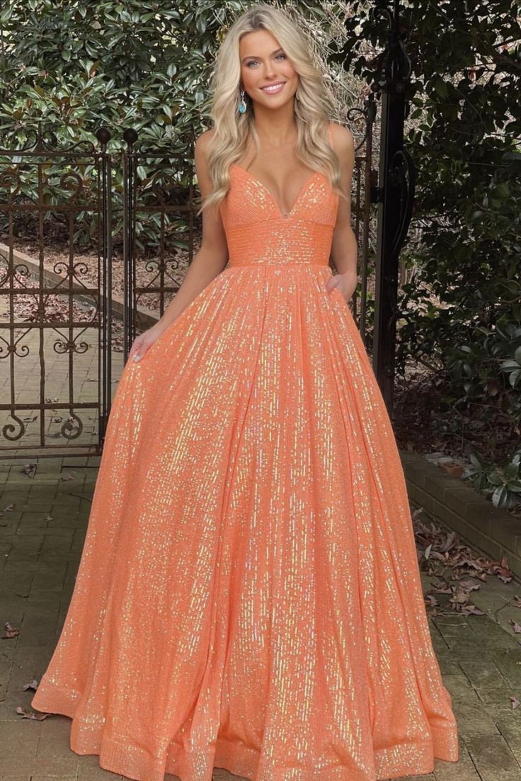 Orange Formal Dress Grad Dresses High School, Champagne Orange, Mesh Prom Dress, Rustic Wedding Gowns, Tiered Prom Dress, Stylish Gown, A Line Prom Dress, Evening Style, Pink Homecoming Dress