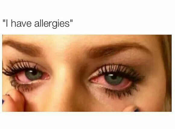 an image of a woman with fake eyelashes on her face and the caption says, i have allergies