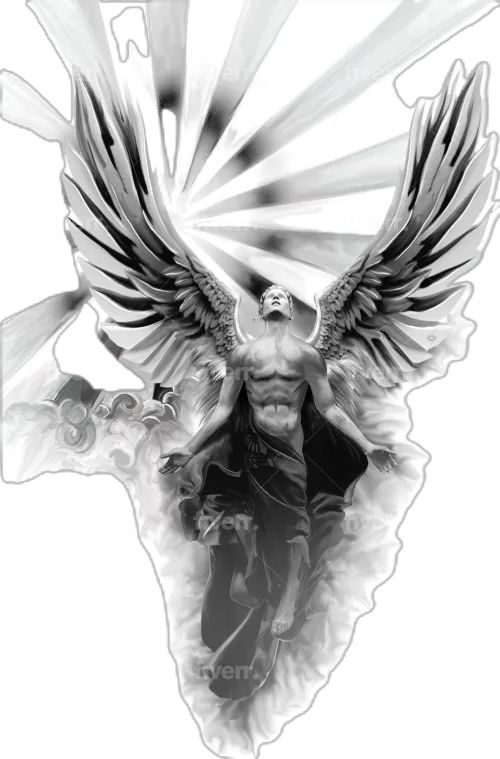 a drawing of an angel with wings on it's back and the words, i am