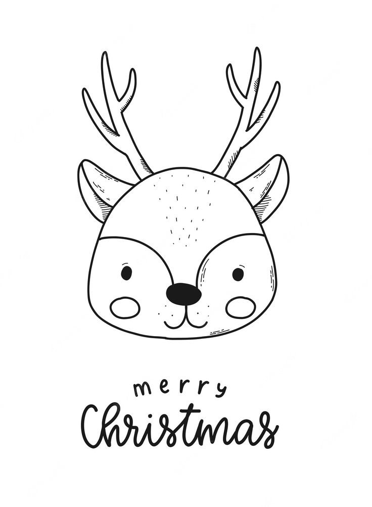 a black and white drawing of a reindeer's head with the words merry christmas