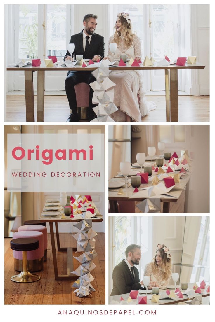 the wedding decoration is made out of origami