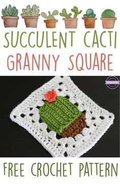 a crocheted square with a cactus on it and the words, succulent cacti granny square free crochet pattern