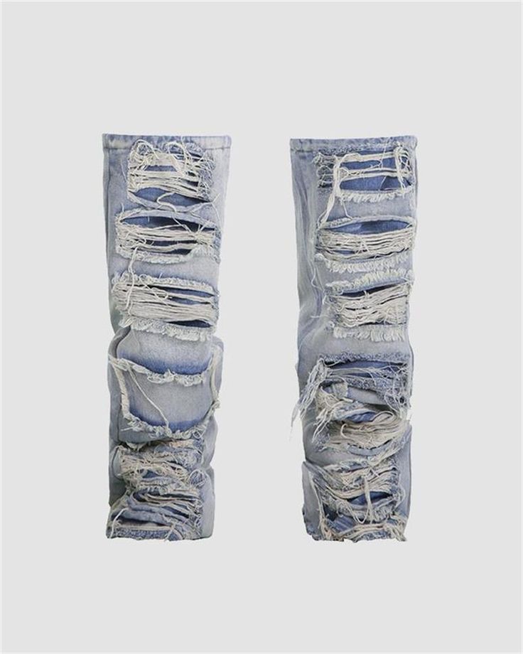 Details: Denim leg warmers with retro design Distressed Straight Leg Bottoms For Winter, Winter Distressed Straight Leg Bottoms, Winter Straight Leg Distressed Bottoms, Blue Ripped Cotton Bottoms, Ripped Blue Cotton Bottoms, Ripped Washed Blue Bottoms For Streetwear, Washed Blue Ripped Rigid Denim Bottoms, Distressed Blue Bottoms For Fall, Urban Style Blue Bottoms For Fall