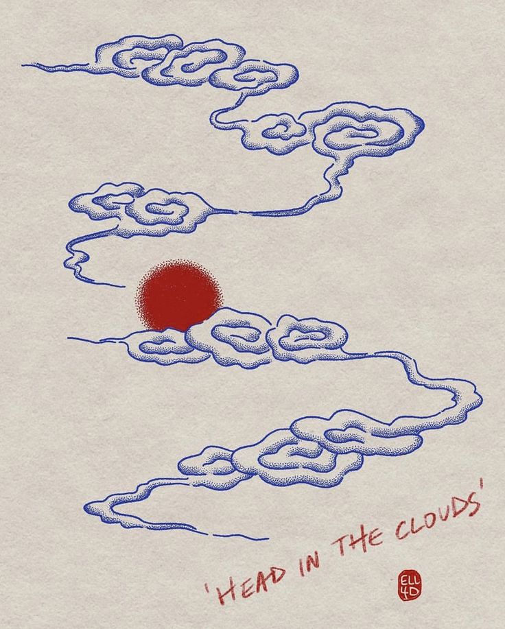 two clouds with the words head in the clouds written below them and an orange ball on top