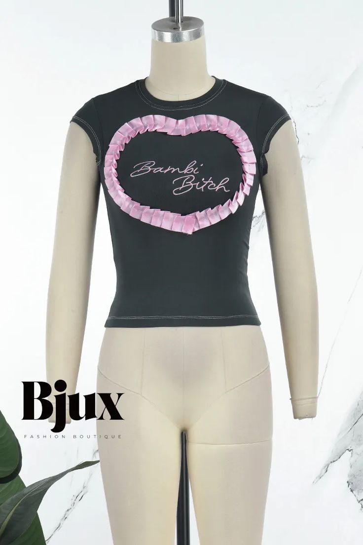 Bjux - Stylish O Neck T-Shirts with Casual Letter Embroidery and Patchwork Design Fitted Summer Tops With Embroidered Graphics, Fitted Crew Neck Tops With Embroidered Text, Fitted T-shirt With Embroidered Text And Short Sleeve, Fitted Short Sleeve Top With Embroidered Graphics, Fitted Cotton Tops With Embroidered Graphics, Trendy Fitted Embroidered T-shirt, Pink Short Sleeve Tops With Embroidered Text, Cute Short Sleeve Top With Embroidered Text, Embroidery Patchwork