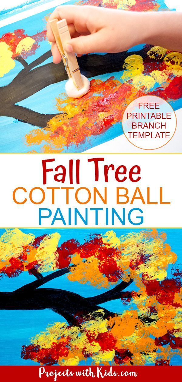 an easy fall tree art project for kids to do with cotton ball paint and glue