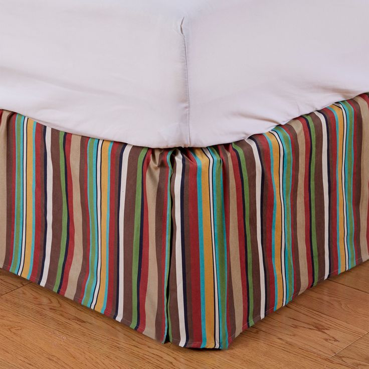 HiEnd Accents Tammy Multicolor Stripe Bed Skirt WS1919BS-TW-OC Gold Western Color Palette, Cabin Bedding Sets, Western Bed, Striped Bed, Bedskirts, King Bedskirt, Bright Palette, Western Bedding, Striped Bedding