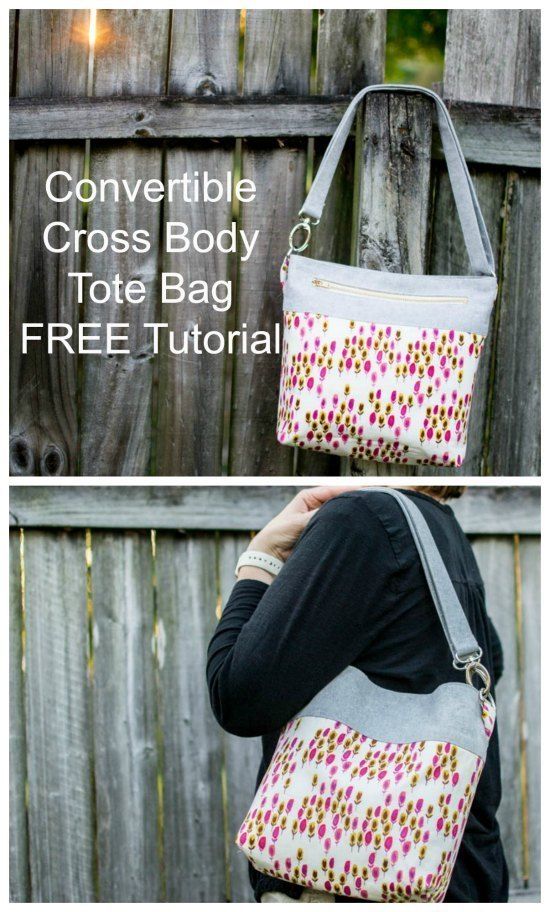 the convertible cross body tote bag is free sewing pattern and it's easy to sew