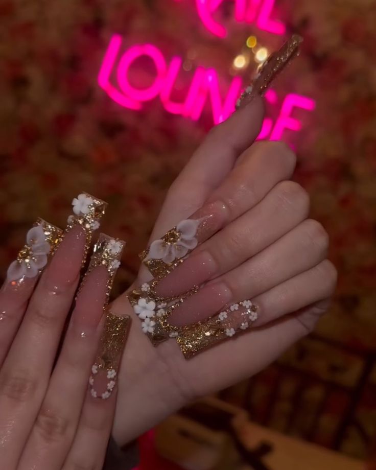 Birthday Nails Extra Long, Birthday Nails Extra Long Bling, Libra Birthday Nails Design Long, Xl Long Acrylic Nails 3d Flowers, Xxl Long Acrylic Nails Pink, Bears Nails, Polygel Nails, Gel Nails Diy, Glamour Nails