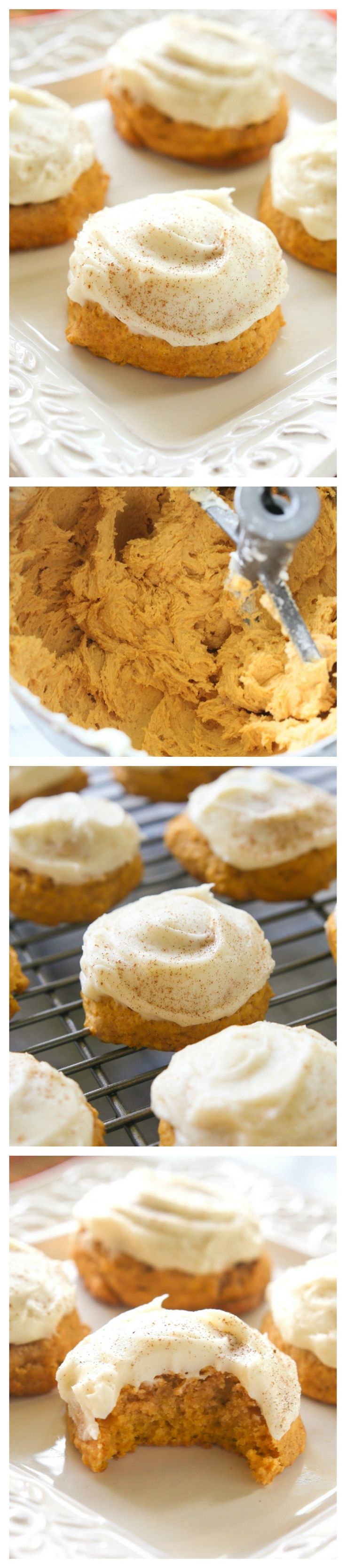 there are several different images of doughnuts on the rack and one is being frosted with icing