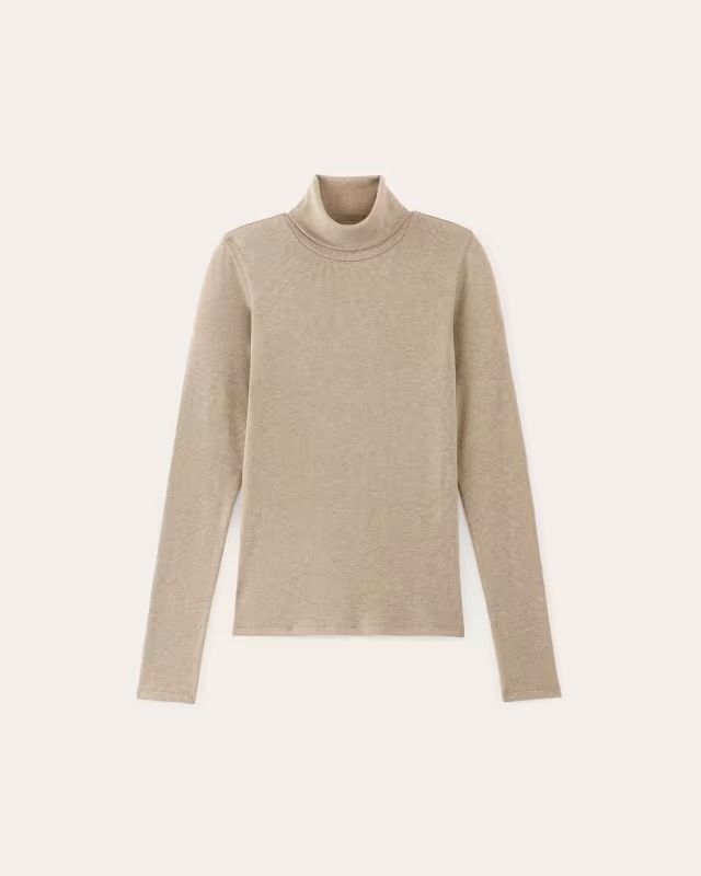 The Luxe Rib Turtleneck Heathered Tan – Everlane Ribbed Turtleneck, Supima Cotton, Snug Fit, Womens Tees, Turtle Neck, Crew Neck, Wardrobe, How To Wear