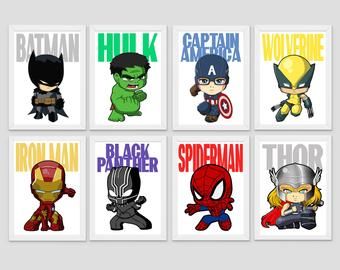 the avengers and spider - man posters are all in different colors, sizes and shapes