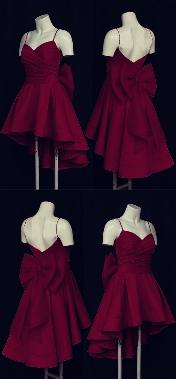 Gowns With Bow, Prom Dresses High Low, Burgundy Prom Dresses, Burgundy Prom, High Low Prom Dresses, Cute Dress Outfits, Burgundy Prom Dress, Pretty Prom Dresses, Bow Back