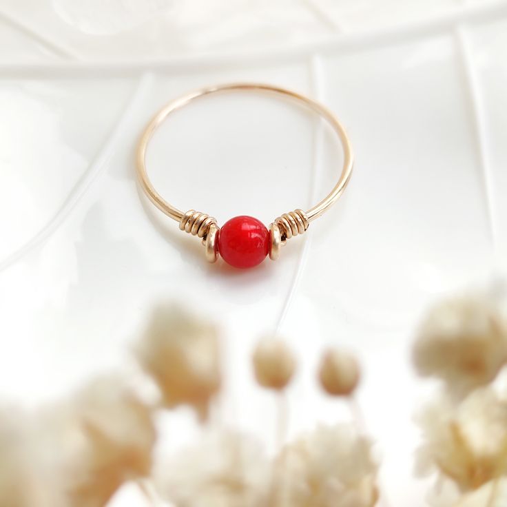 ❤ Tiny Red Coral Ring ❤14K Gold Filled, Rose Gold Filled, Sterling Silver Wire Wrapped Red Coral Ring, Pinky Ring❤ Red coral is the best stone to wear for vitality, energy & ambition. Its bright red color symbolizes blood and planet Mars which can be very powerful & energizing. It is believed to be effective in both prosperity & romantic love ❤ Sizing:• Gemstone Size: 4 mm• Ring Band: 0.8 mm• Handmade in your ring size with a natural gemstone bead and your choice of 14k gold-filled, rose gold-fi Red Coral Ring, Planet Mars, Freshwater Pearl Ring, Gold Ring Designs, Coral Ring, Sterling Silver Wire Wrap, Wire Wrapped Rings, Coral Beads, Pinky Ring