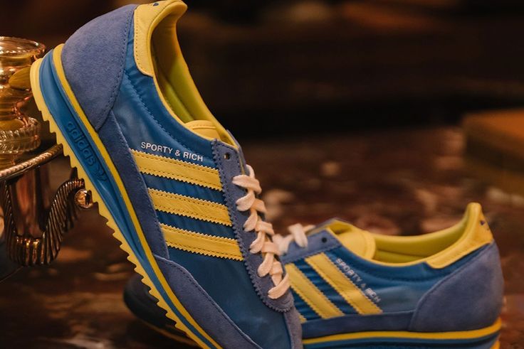 Adidas Collab, Yellow Adidas, Sporty And Rich, Adidas Samba, Blue And Yellow, Adidas Logo, First Look, Adidas Originals, Look At