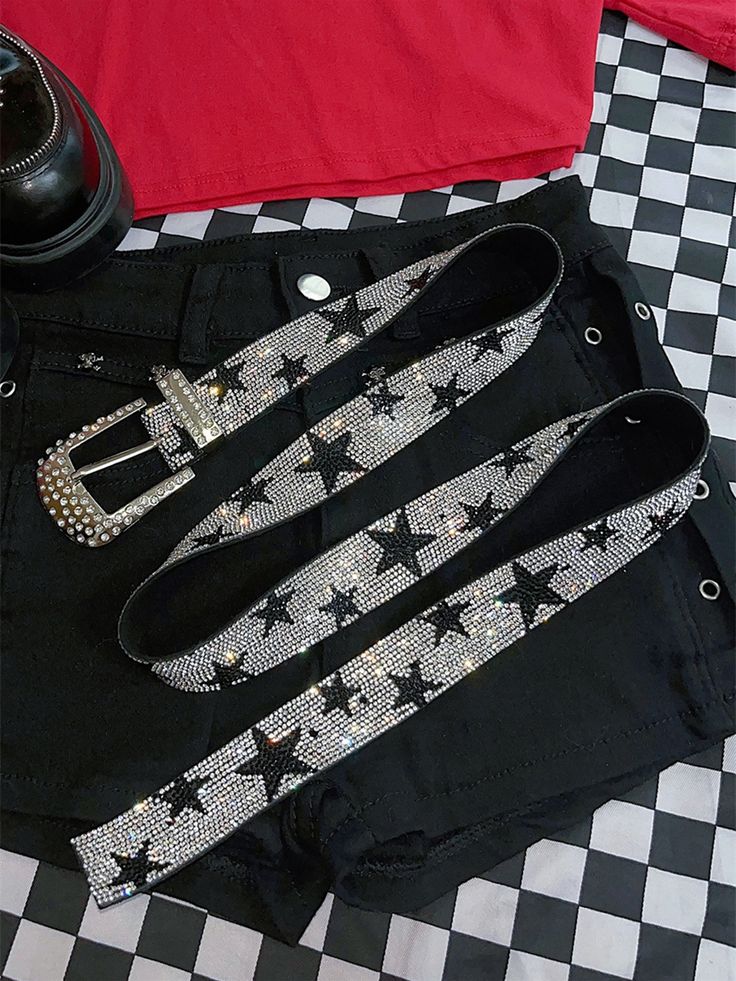 This rhinestone star belt is designed with sparkling rhinestones, making it a uniquely cool accessory. The belt may run large, so slender individuals may need to add extra holes.  Please note that the price includes only one belt.   	 		 			Size 			Free Size 		 		 			Width 			3.2 		 		 			Length 			111 Kandi Belt, Sparkly Belt, Star Belt, Sparkly Belts, Kawaii Accessories, Reasons To Smile, Orange Grey, Silver Stars, Color Stripes