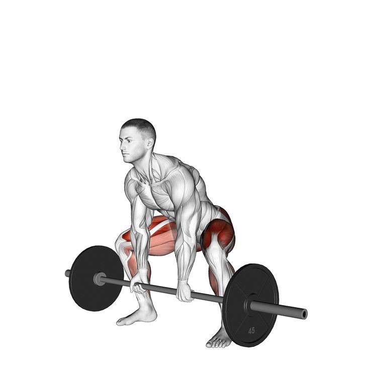 a man squats on a barbell with one hand