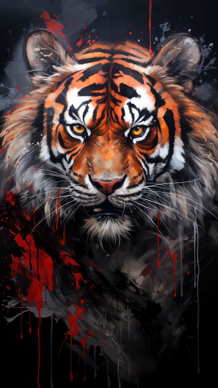 a painting of a tiger on a black background