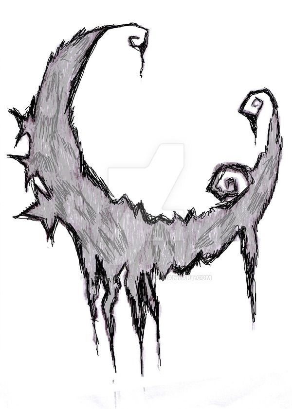 a drawing of a monster with its mouth open and teeth hanging off it's back