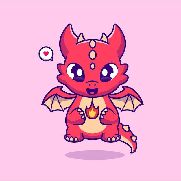 a little red dragon with big eyes and wings on its back, sitting in front of a pink background