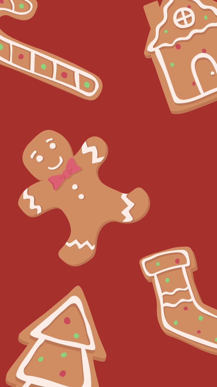 gingerbread cookies and christmas stockings on a red background