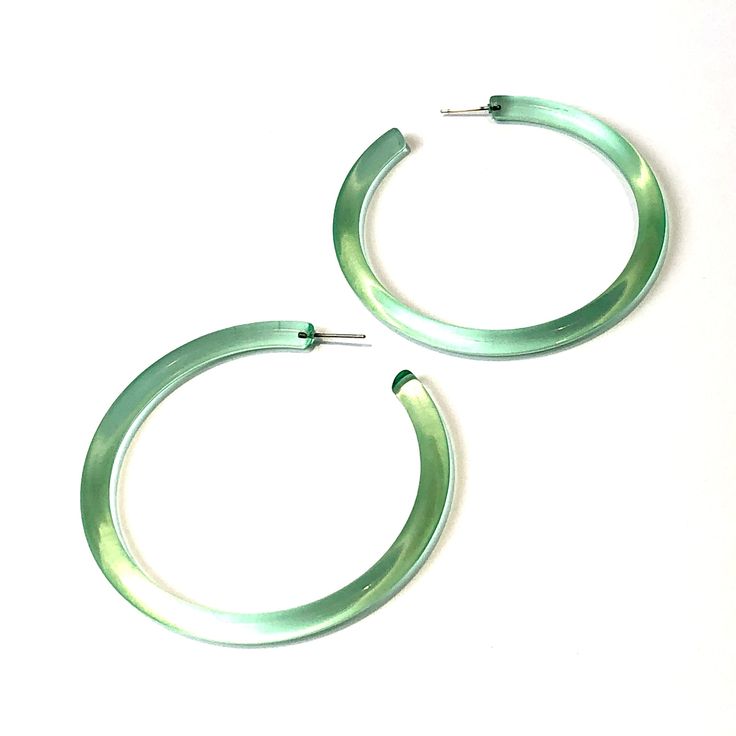 mint green hoops Modern Plastic Hoop Earrings, Modern Lucite Hoop Earrings, Modern Plastic Hoop Jewelry, Green Hoop Earrings, Spa Masks, Biking With Dog, Denim Dog, Metallic Leggings, Surgical Steel Earrings