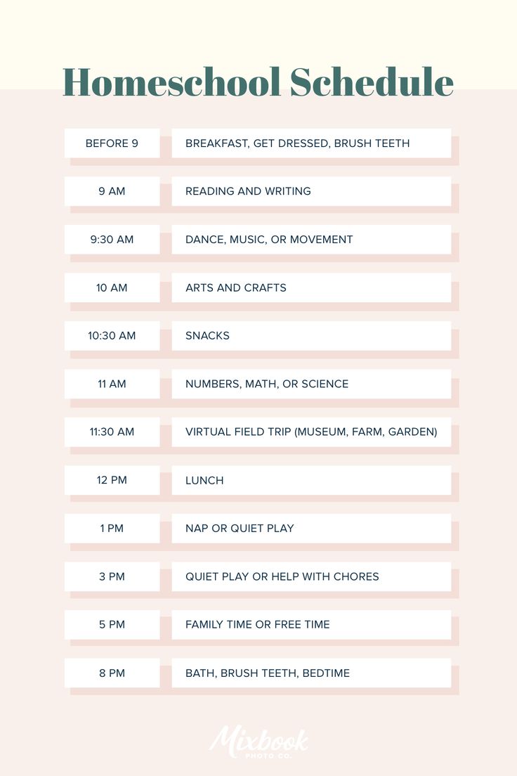 the homeschool schedule is shown in pink and white