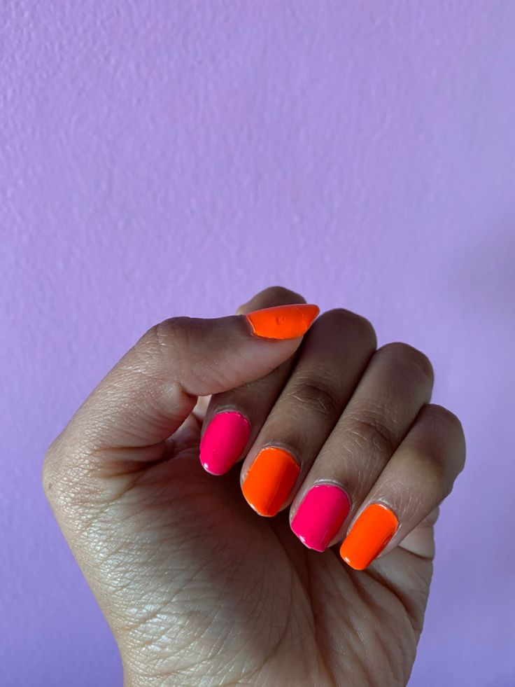 #fluro pink nails #fluro orange nails #nails #fluronails Fluro Nails, Pink And Orange Nails, Orange Nails, Nails Nails, Nail Design, Pink Nails, Pink And Orange, Gel Nails, Nail Designs