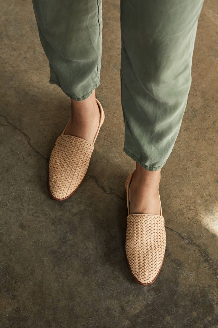 Nisolo | Ethical Footwear Women's  The Nora Slip-On is an elegant, yet casual take on the classic A-line style. Handmade in León, Mexico, the Nora features a hand-woven upper for a textured and unique look. Your summer vacation won't be the same without it. Slip-on Huaraches With Rubber Sole For Vacation, Natural Woven Leather Huaraches For Spring, Summer Vacation Huarache Sandals With Rubber Sole, Spring Natural Huarache Sandals With Rubber Sole, Spring Natural Woven Leather Huaraches, Summer Huarache Sandals In Natural Woven Leather, Natural Leather Sole Huarache Sandals For Spring, Natural Woven Leather Huarache Sandals For Summer, Casual Huarache Sandals With Woven Sole For Vacation